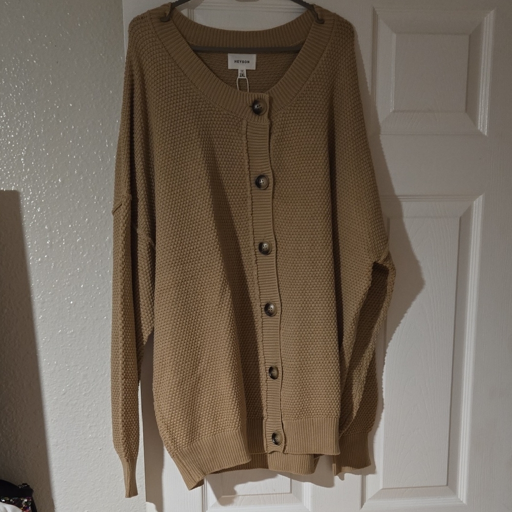 Heyson Tan Button-Up Women Cardigan